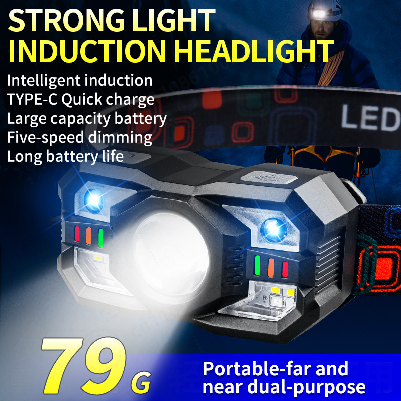 Running Headlamp - LED-Induktions-Stirnlampe, USB-Aufladung, fluoreszierende Farbe, starkes helles