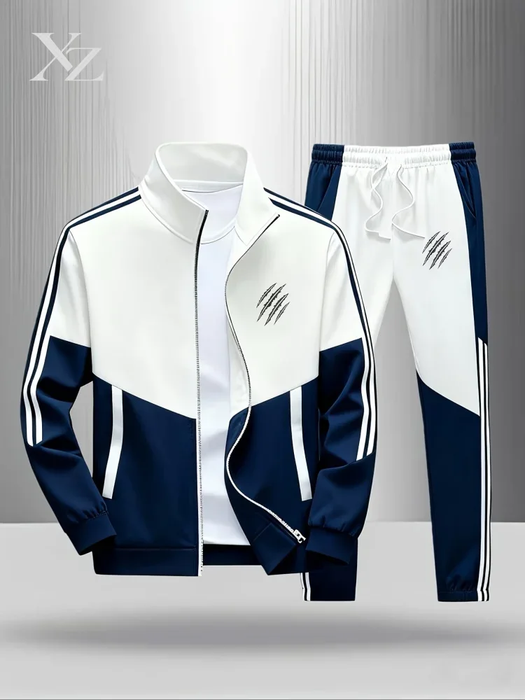 Joggers Pants - Herren 2-Teiliges Color-Block-Trainingsanzug-Set: Jacke mit Reißverschluss
