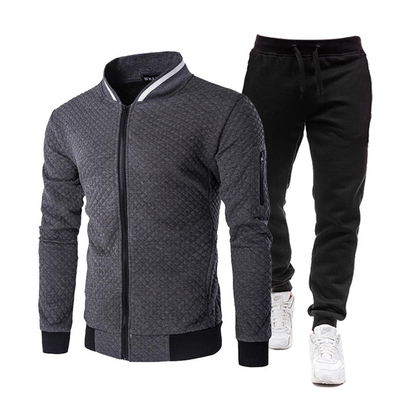 Joggers Pants - Herren Diamant-Gestepptes Reißverschluss-Jacken- und Jogginghosen-Set mit
