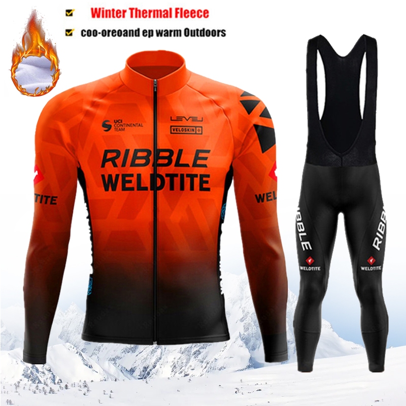 Race Bib - RIBBLE Winter-Radtrikot-Set für Herren, Thermo-Fleece Fahrradbekleidung,
